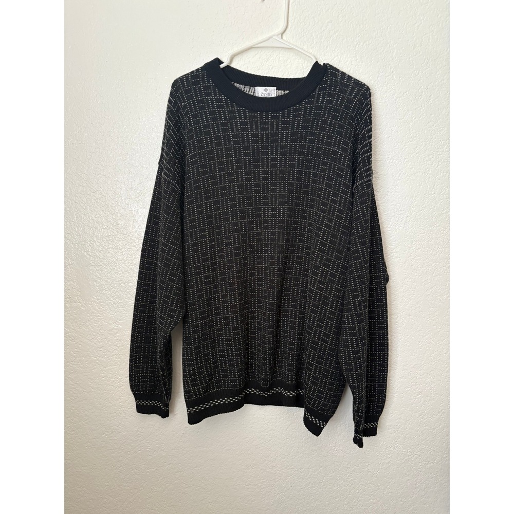 Zanella Men's Black & Gray Patterned Knit‎ Sweater Made In Italy Quiet Luxury XL